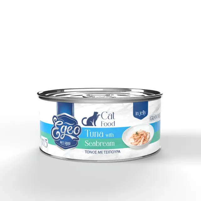 Egeo Υγρή Τροφή Adult Grain Free Γάτας Τόνος Με Τσιπούρα Σε Ζελέ 85gr Μονόχρωμο