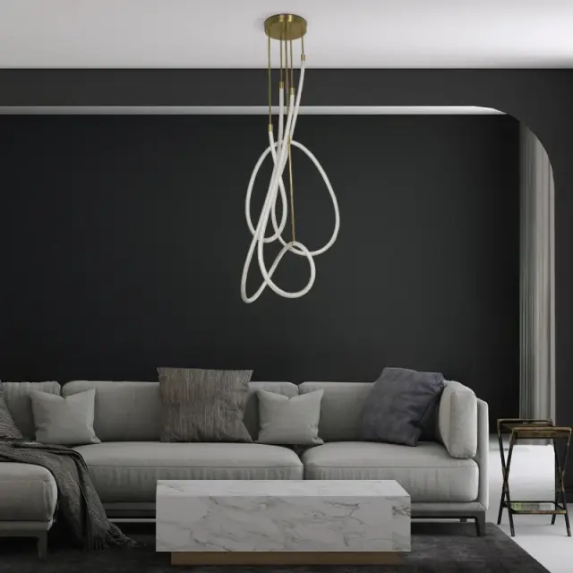 LED Κρεμαστό Φωτιστικό Οροφής GLOW 85Watt CCT με Χειριστήριο σε Χρυσό Πλατίνα και Λευκό Νήμα KLV-101-0154 2
