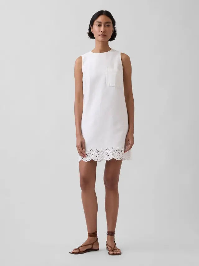 Mini Shift Φόρεμα με Eyelet Στρίφωμα New off white - XS