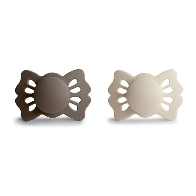 FRIGG Butterfly - Anatomical Silicone 2-Pack Pacifiers - Portobello/Cream - 0-6 months