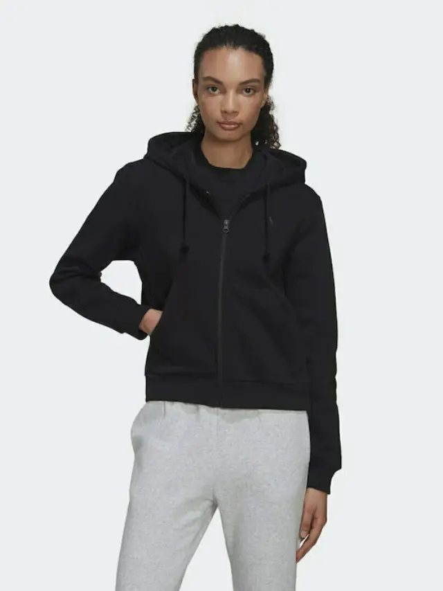 Adidas Γυναικεία Ζακέτα Φούτερ με Κουκούλα Μαύρη HC8848 - M