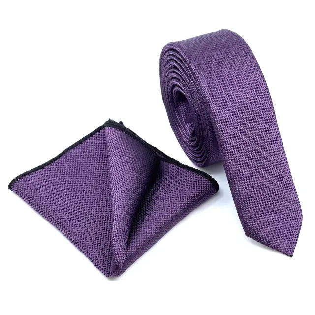 Βιολετί Oxford Γραβάτα Slim 4,5 cm Σετ με Μαντηλάκι