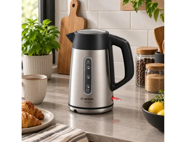 Βραστήρας Bosch DesignLine με χωρητικότητα 1.7L και ισχύ 2400W - Black/Stainless steel TWK4P440