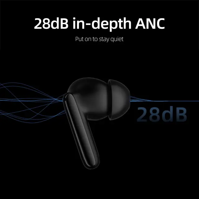 QCY T13 ANC 2 Blue - TWS 28dB active noise canceling 10mm drivers, BT 5.3 30 hours True Wireless 3