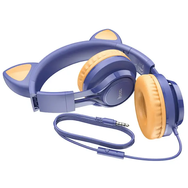 Ακουστικά Stereo Hoco W36 Cat ear με Μικρόφωνο 3.5mm Μπλε 3
