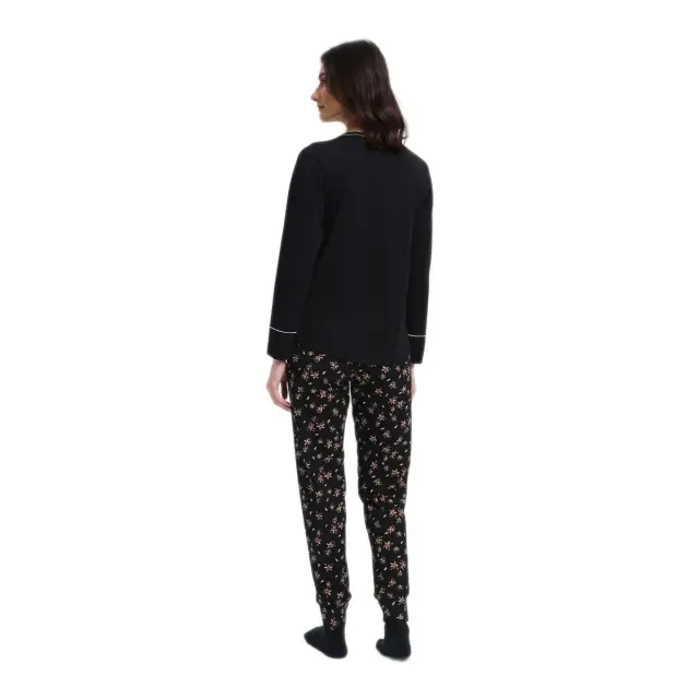 Minerva Γυναικεία Πυτζάμα V-Neck A/O Pants, Χρώμα Μαύρο 2