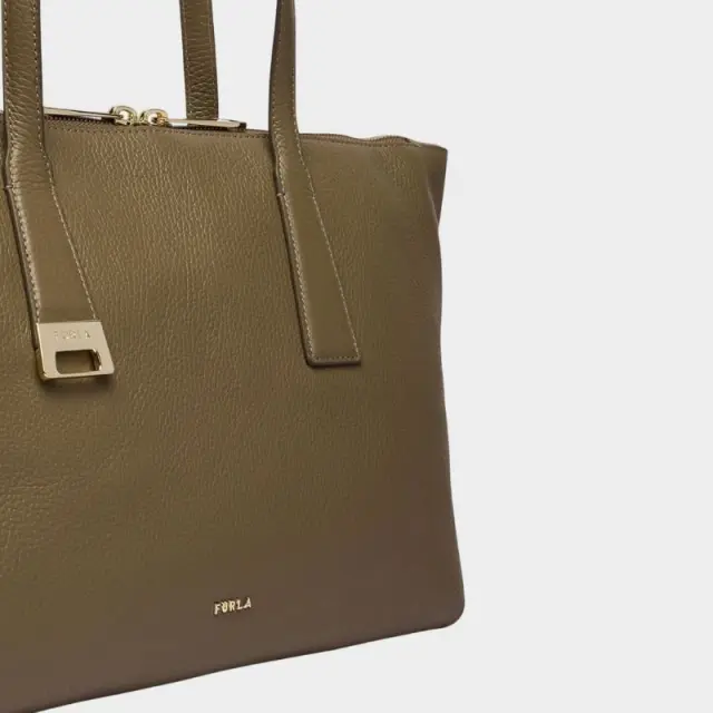 Furla - Γυναικεία Δερμάτινη Τσάντα Ώμου/Χειρός Olivia M Tote WB01977-HSF000-4903S Λαδί/Γκρι 3
