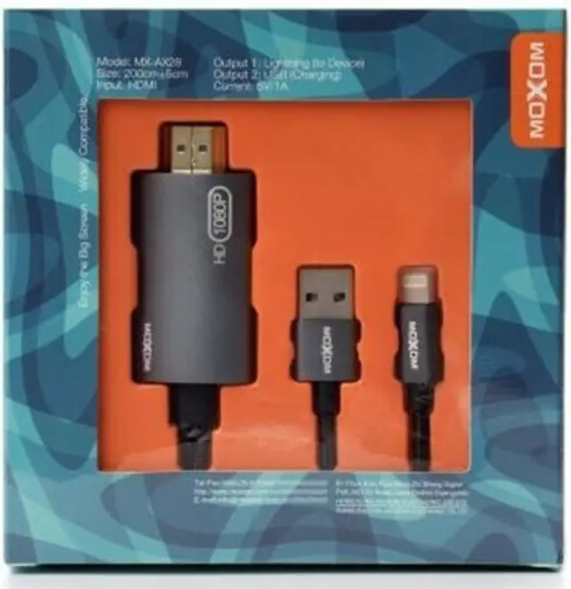 Moxom Cable HDMI male - Lightning male / USB-A male 2m Μαύρο (MX-AX28) 2