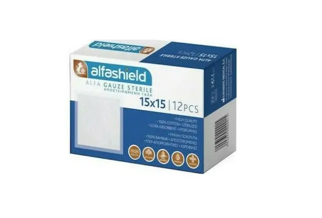 Alfa Gauze Aποστειρωμένο Επίθεμα Γάζας 15 x 15cm, 12τμχ