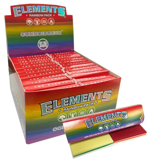 Elements Χαρτάκια - Connoisseur - King Size Slim Rainbow 32φ. με Τζιβάνες 24τεμ.