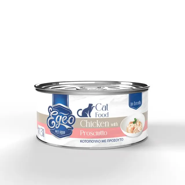 Υγρή Τροφή Γάτας Egeo Cat Adult Κοτόπουλο με Προσούτο σε Ζωμό 70gr