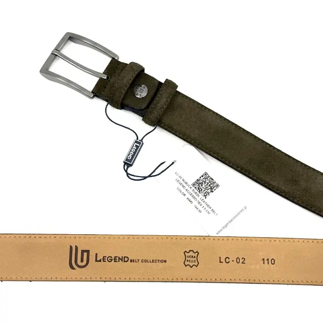Λαδί Δερμάτινη Ζώνη Nubuck Suede Χακί 3,5 cm 2