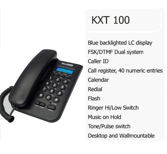 Σταθερό Ψηφιακό Τηλέφωνο Maxcom KXT100 Μαύρο με Οθόνη και Ασφάλεια Κλειδώματος Πληκτρολογίου 2