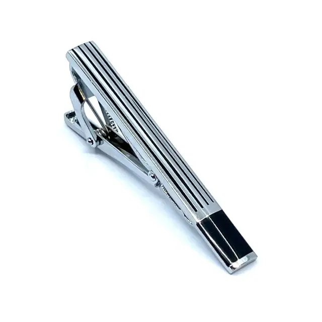 Ασημί Μαύρο Κλιπ Γραβάτας 5,5 cm με Σμάλτο – LGTC/5.5-20
