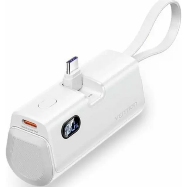 VENTION LED Display 4800mAh Power Bank (USB-C + Lightning + USB-C) 22.5W White Foldable USB-C Type (FHQW0) (VENFHQW0)