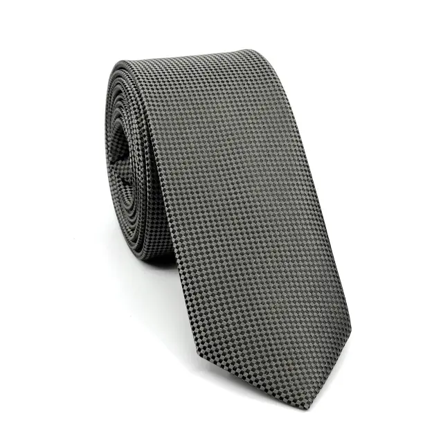 Γραβάτα Microfiber σε Σκούρο Γκρι Μοτίβο Σετ με Μαντηλάκι 3
