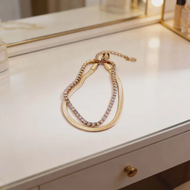 Gold Multi-Chain Bracelet with Crystal Riviera
