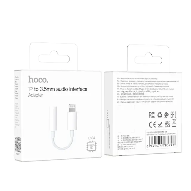 Αντάπτορας Hoco LS34 Lightning σε 3.5 Λευκός Original IC Συμβατό με όλες τις Lightning Συσκευές 2
