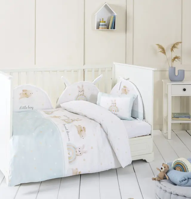 Σετ Σεντόνια Κούνιας 70x140+15 Nima Petit Bebe White-Ciel 100% βαμβακερόΜε Λάστιχο
