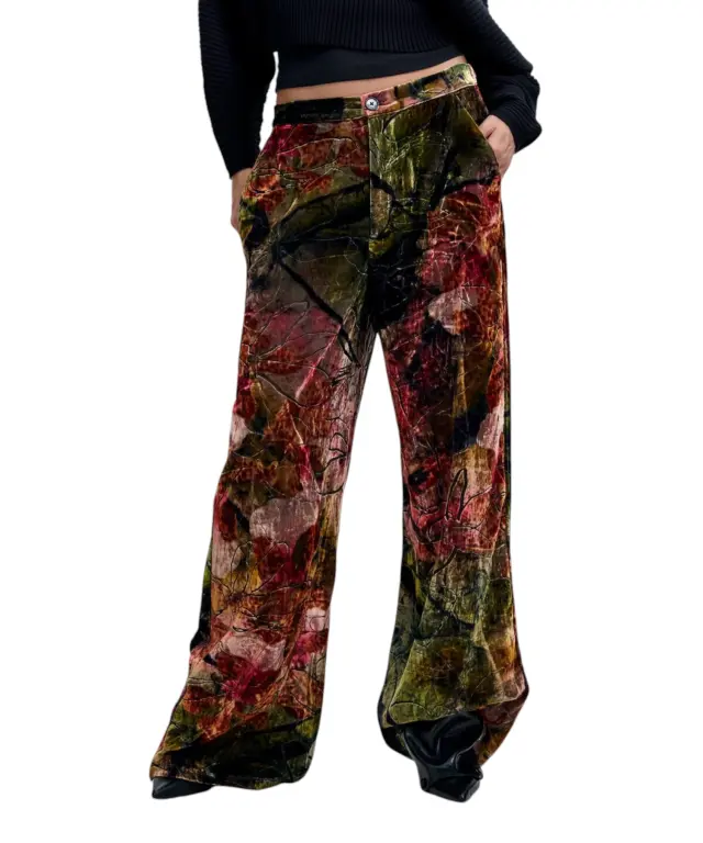 Desigual - Γυναικείο Βελούδινο Παντελόνι Orchid M.C. Lacroix 26WWPW16-3021 Μπορντό/Πράσινο 2
