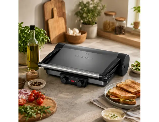 Τοστιέρα - Γκριλιέρα Bosch TCG4215 με ισχύ 2000W και επιφάνεια ψησίματος 32.8x23.8cm TCG4215