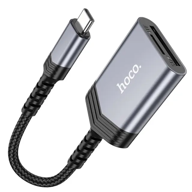 Αναγνώστης Κάρτας Μνήμης Hoco UA25 2 σε 1 USB-C480Mbps και 2TB για Micro SD/SD OTG Κοντό και Anti-bending Καλώδιο Γκρι 3