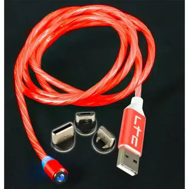 LTC Audio MAGIC-CABLE-RD - 1m Red Luminous Magnetic Charging Cable with 3 Prongs (Lightning/iPhone, USB-C, and Micro-USB) (65-1097)