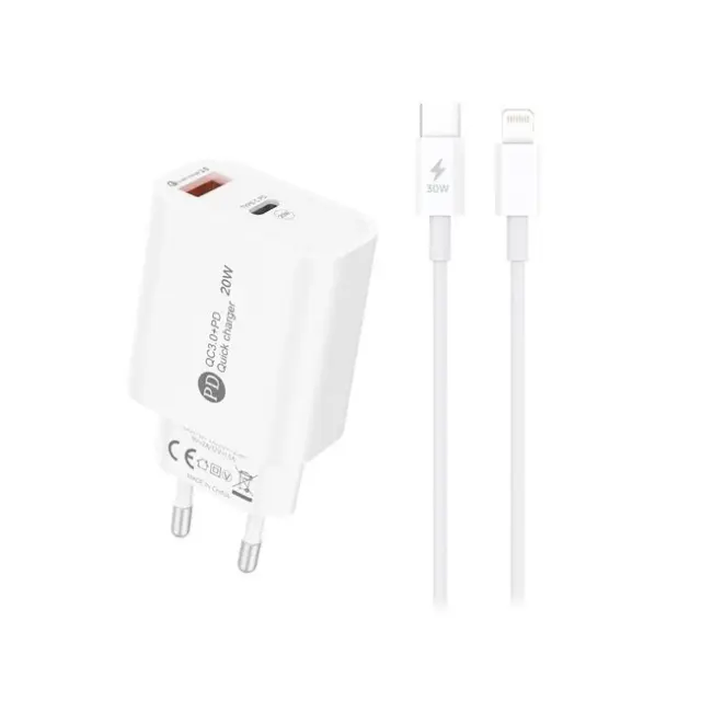 A6MaxL Φορτιστής 20W USB-A USB-C with 1m USB-C to Lightning Cable White