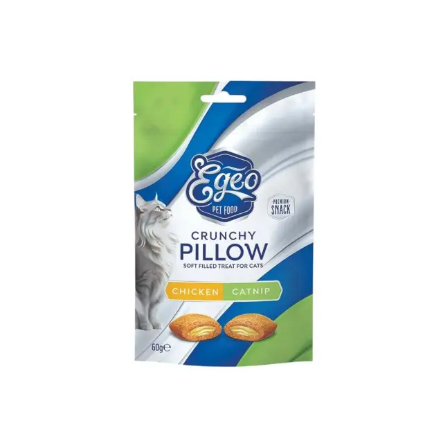 Egeo Crunchy Pillow Snack Γάτας Με Γέμιση Κοτόπουλο & Catnip 60gr Μονόχρωμο