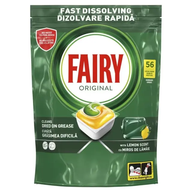 Fairy Caps Πλυντηρίου Πιάτων Original Λεμόνι 56 Τεμαχίων