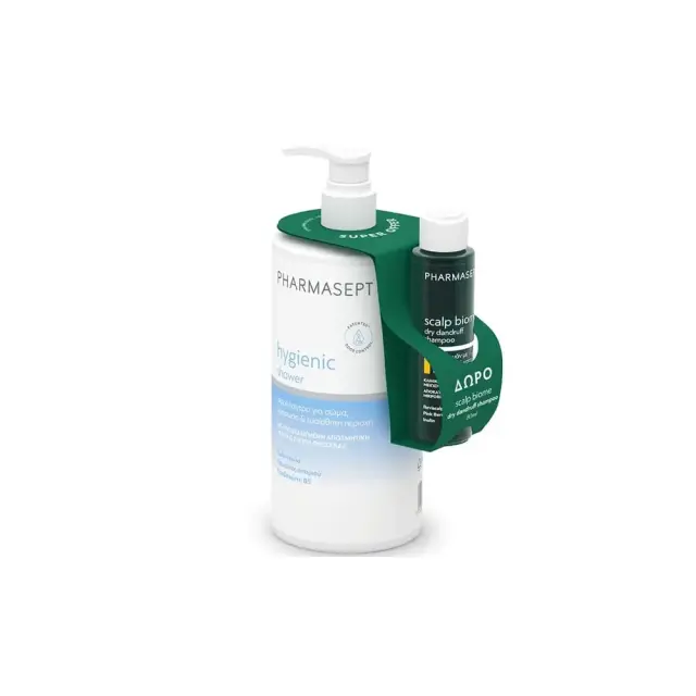 Pharmasept Promo Hygienic Shower Αφρόλουτρο με Ήπια Αντισηπτική Δράση για Σώμα, Πρόσωπο & Ευαίσθητη Περιοχή, 1lt & Δώρο Scalp Biome Dry Dandruff Σαμπουάν με Πρεβιοτικά κατά της Ξηρής Πιτυρίδας, 80ml, 1σετ