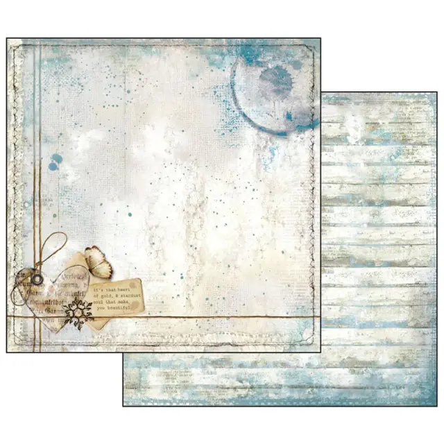 Χαρτί Scrapbooking Stamperia Διπλής Όψης - Blue Stars Heart and Writings - 31x30cm
