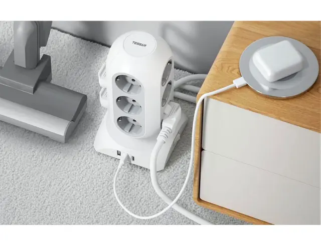 Πολύπριζο Tessan 15-σε-1 Tower Surge Protector (TPS02-DE-C) - 12xSchuko, 2xUSB, Type-C, καλώδιο 2m - WhiteTPS02-DE-C 3