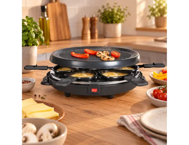 Γκριλιέρα Raclette Livoo Onli ON1020N με αυτόματο θερμοστάτη, ισχύ 800W και επιφάνεια ψησίματος 29x29cm - Black ON1020N