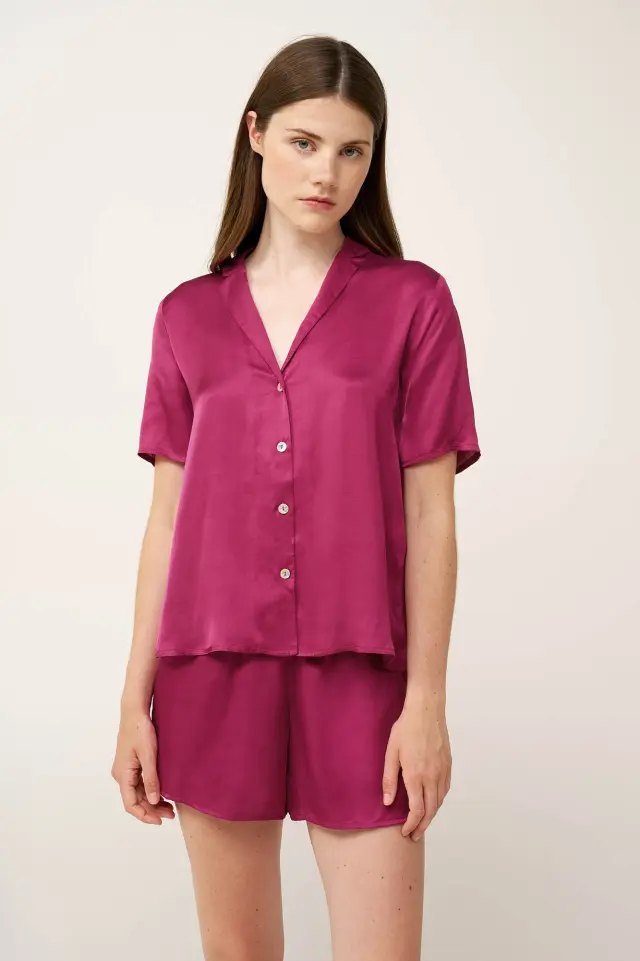 Γυναικεία Σατέν Πυτζάμα με Κουμπιά Vamp 24180 VIOLET - S
