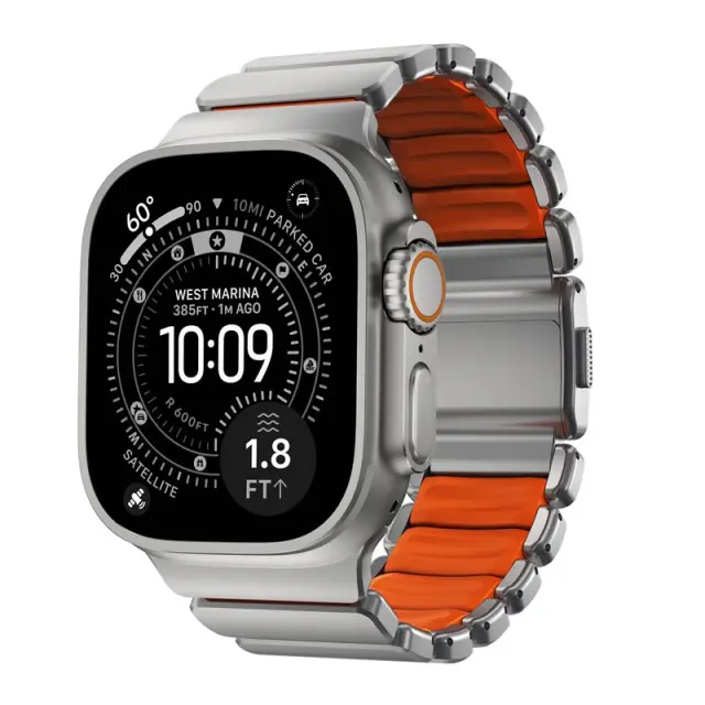 NOMAD Wrist Band Stratos Band Apple Watch 49mm Natural Titanium Ultra Orange 3