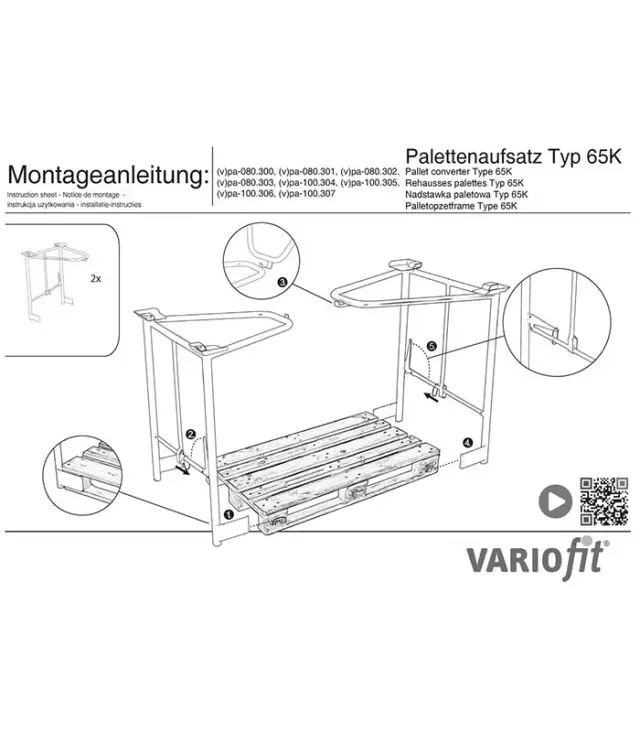Variofit vpa-100.304 Παλετοκιβώτιο Συναρμολογούμενο Γαλβανιζέ Τύπου 65K για Φορτίο Βάρους ως 1500kg 2