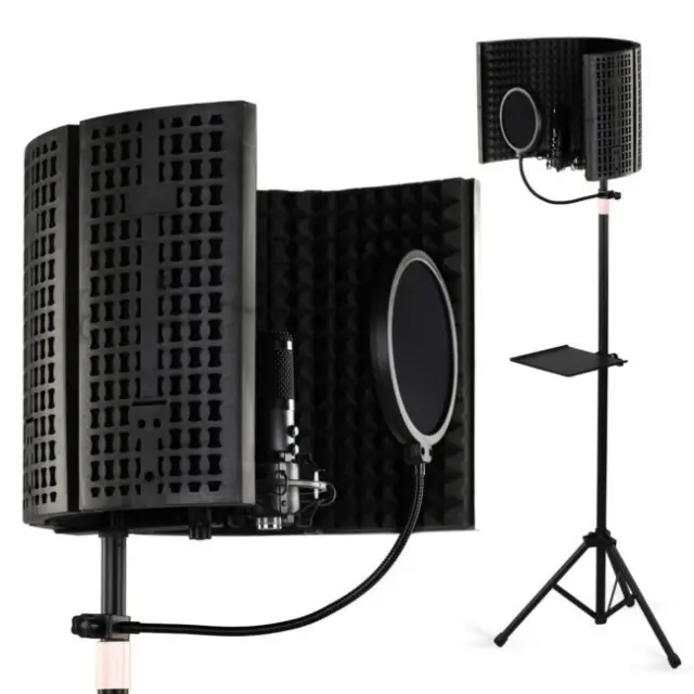 SUPRIMO AC5 SET reflection shield 5-panel studio screen sound dampening booth soundproofing cover black portable foldable floor tripod stand pop filter shelf mounting accessories