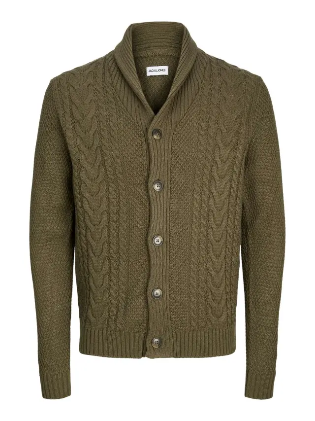 JJCRAIG KNIT SHAWL NECK AW24 Canteen