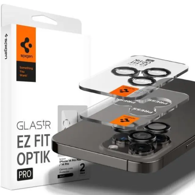 Tempered Glass Rings Spigen για Τζαμάκι Κάμερας Apple iPhone 14 Pro/ 14 Pro Max/ 15 Pro/ 15 Pro Max/ 16 Pro/ 16 Pro Max/ 17 Pro/ 17 Pro Max Optik.tR EZ-FIT Μαύρο (2 τεμ.) N61526