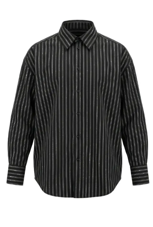 FunkyBuddha γυναικείο relaxed fit πουκάμισο ριγέ με γκλίτερ FBL014-107-05-1