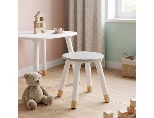 Παιδικό Σκαμπώ Atmosphera for Kids "Douceur" ξύλινο, Με διαστάσεις Φ24 x 26εκ, Λευκή απόχρωση 127143B