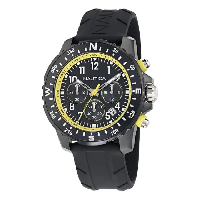 Nautica Riding Sail Chronograph Men's Watch Black Silicone Strap NAPRSS605