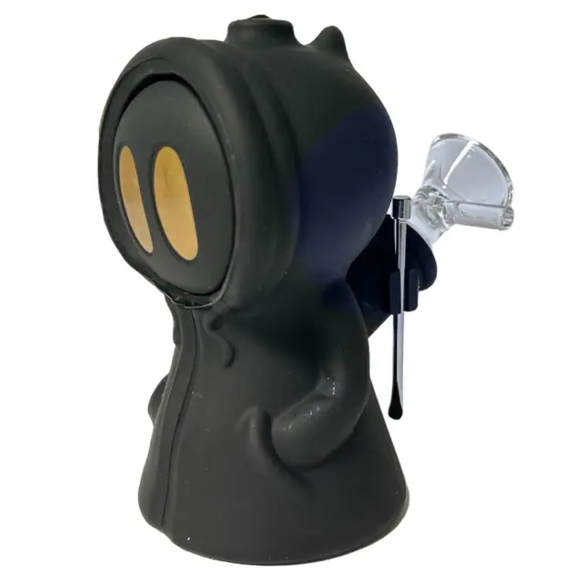 Black Death Silicone Pipe with Metal Spoon and Dab Container 11cm 2