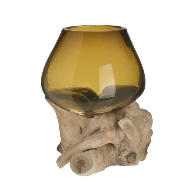 Βάζο Φυσικό/Πορτοκαλί Γυαλί/Ξύλο 22x22x25cm 3-70-722-0013