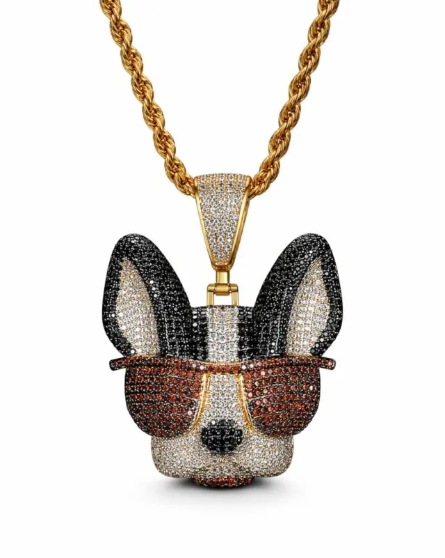 Ghetto Hip Hop Jewelry Animal Dog Pendant Necklace
