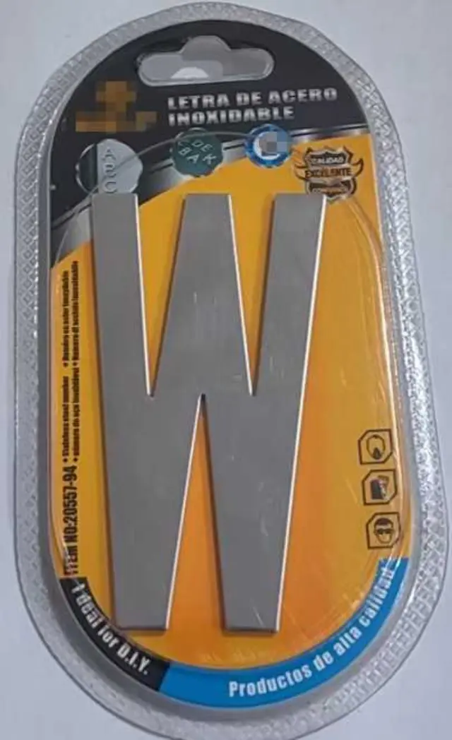 Αυτοκόλλητη μεταλλική πινακίδα γράμμα W - 8cm - Σετ 12 τεμάχια - 204469 2