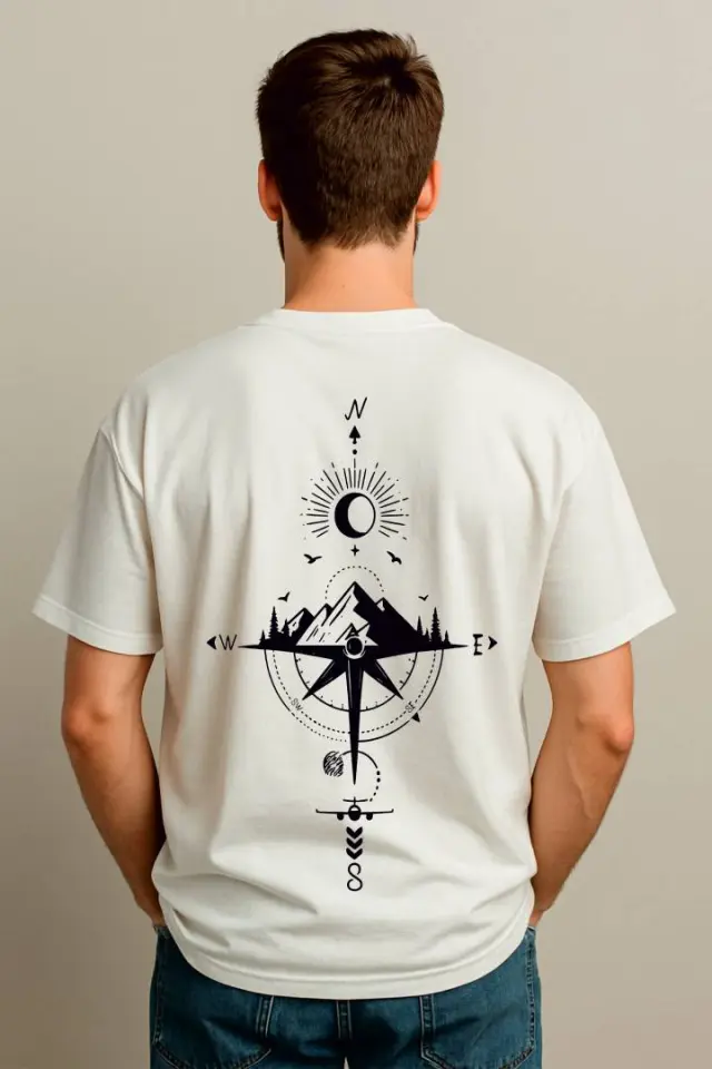 T-shirt Noshame® Oversized Λευκό με τύπωμα Compass - 142586 - XXL