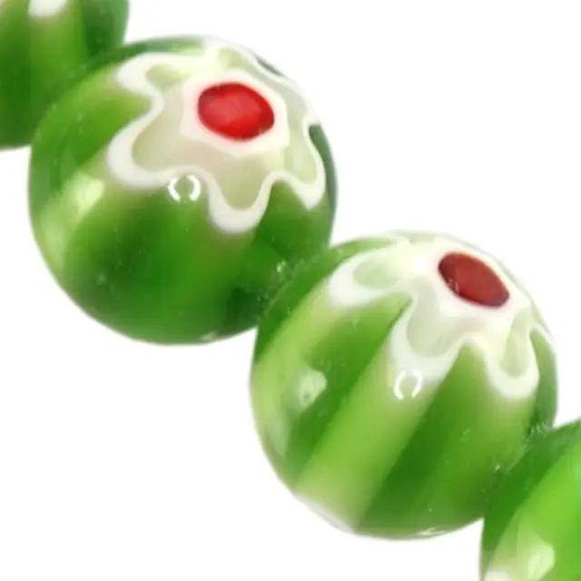 Χάντρα Millefiori Green Flower Ø12mm ~32τεμ