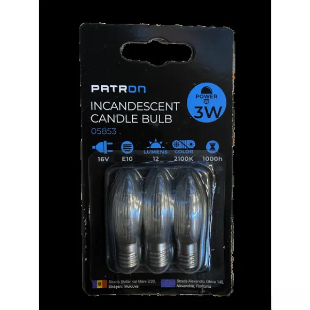 Incandescent Candle Bulb 3W E10 C6 16V Clear